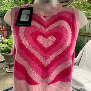 PRETTY LITTLE THING Candy Pink Cropped Heart Knitted Vest UK Size M NWT